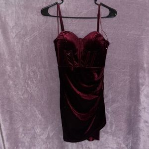 Maroon velvet corset mini dress